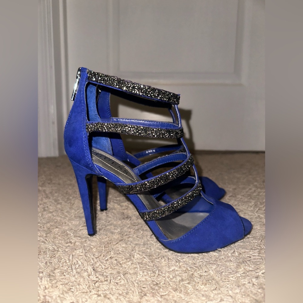 Final price! Guess Royal Blue and metallic jeweled heels size 6.5
